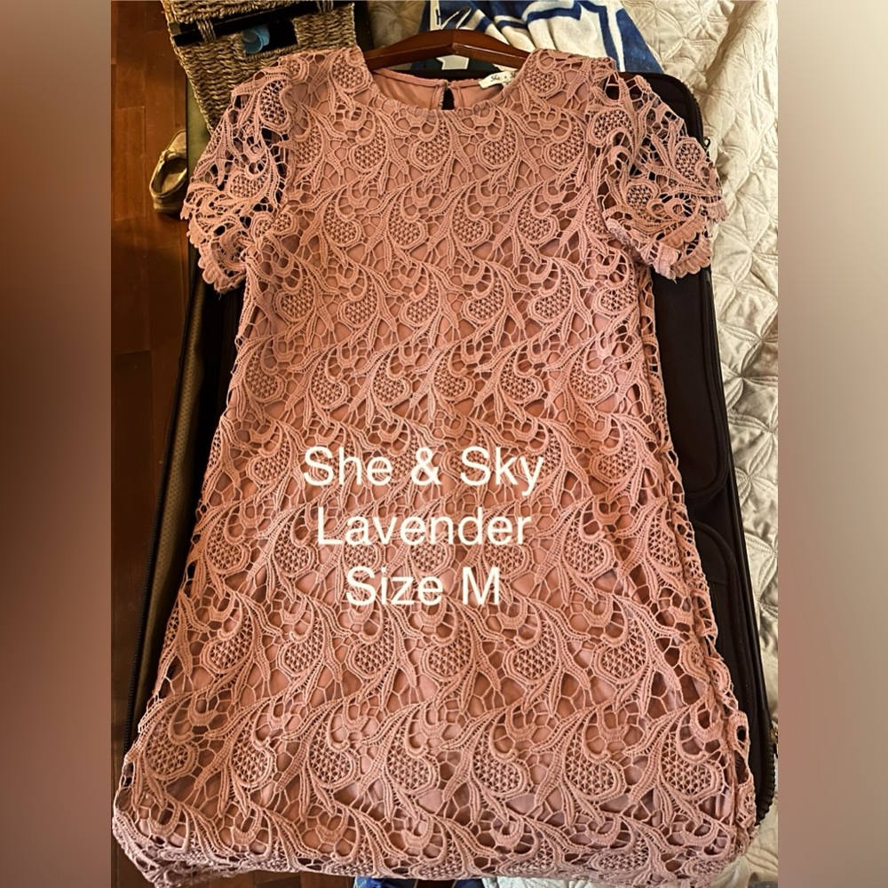 She & Sky lavender crochet mini dress